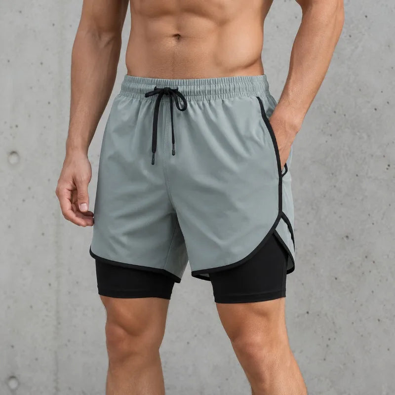 Men's 2 in 1 Gym Shorts Quick Dry Workout Running Shorts