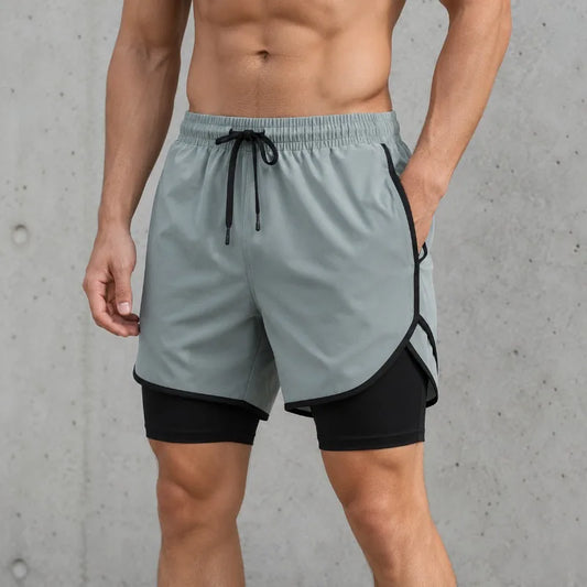 Men's 2 in 1 Gym Shorts Quick Dry Workout Running Shorts
