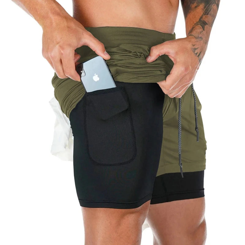 Camo Running Shorts Men Gym Sports Shorts 2 In 1 Quick Dry