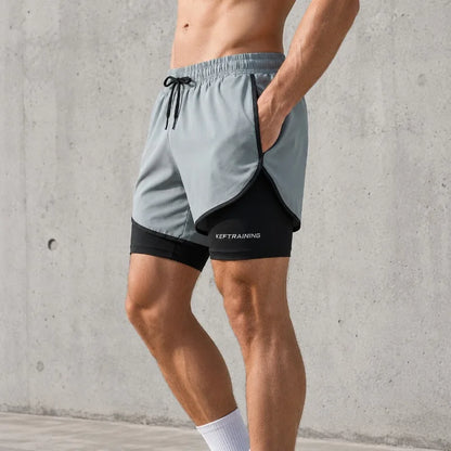 Men's 2 in 1 Gym Shorts Quick Dry Workout Running Shorts