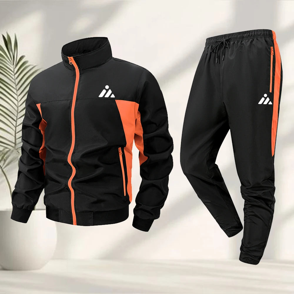 Men's Casual Sports Suit Creative Triangle Print Fitness  Suit