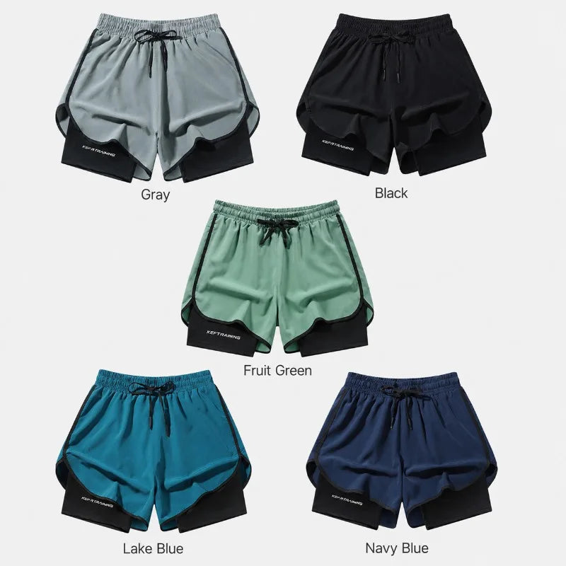Men's 2 in 1 Gym Shorts Quick Dry Workout Running Shorts