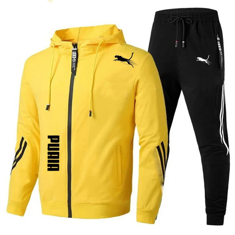 Men's Spring Autumn Tracksuit Set Long Sleeve Fitness Running Sportswear
