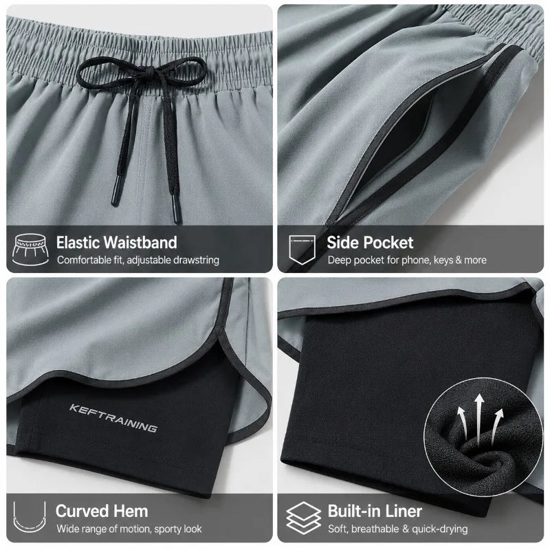 Men's 2 in 1 Gym Shorts Quick Dry Workout Running Shorts