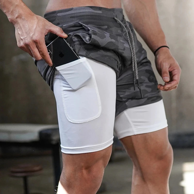 Camo Running Shorts Men Gym Sports Shorts 2 In 1 Quick Dry