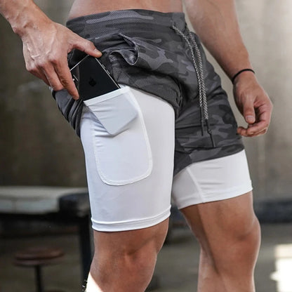 Camo Running Shorts Men Gym Sports Shorts 2 In 1 Quick Dry