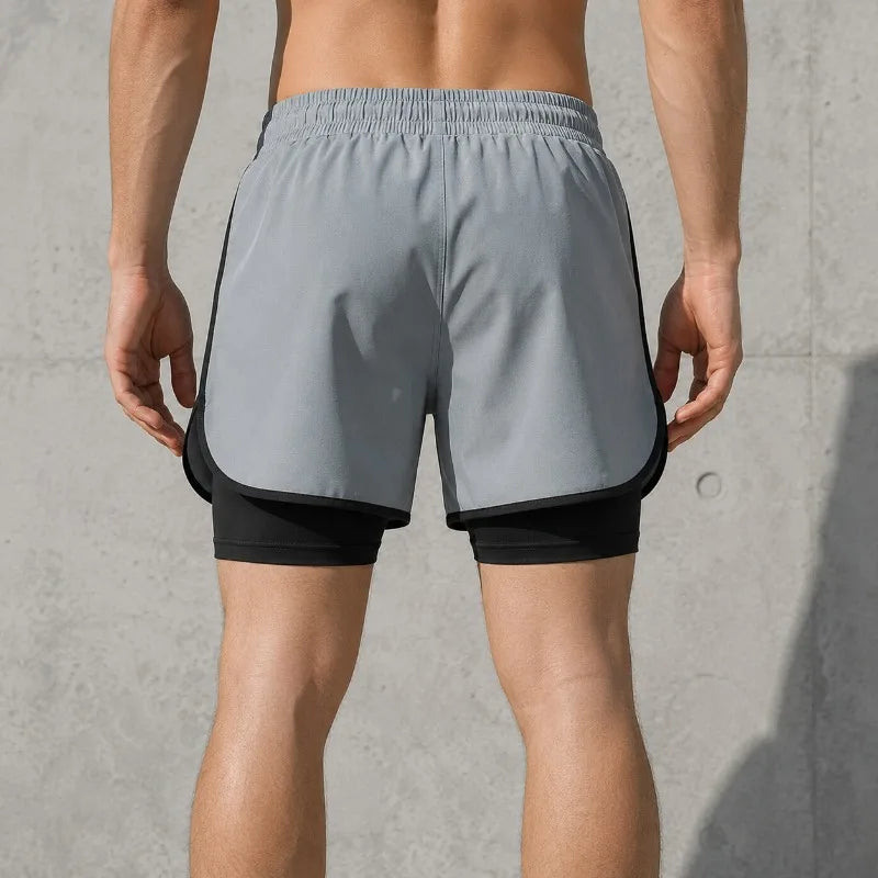 Men's 2 in 1 Gym Shorts Quick Dry Workout Running Shorts