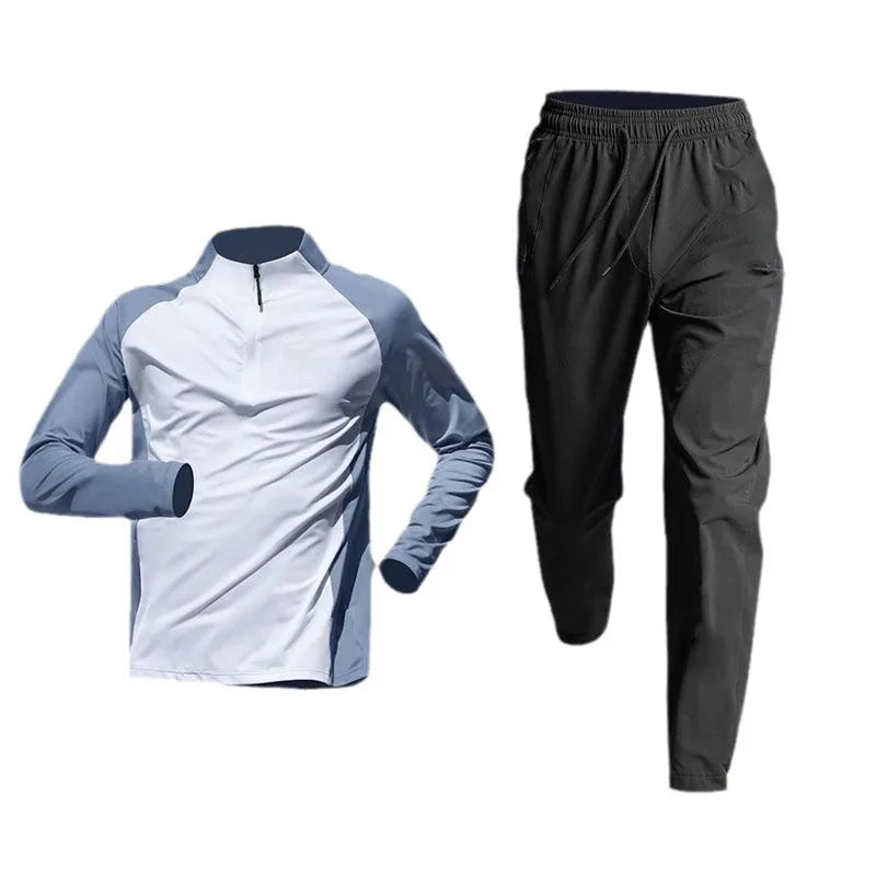Men Half-Zip Quick Dry Sportswear Long Sleeve Pants Set Track