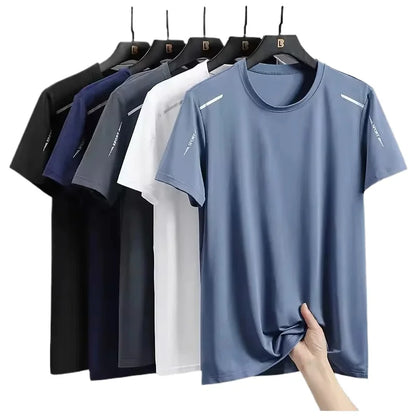 Ice Silk Running Shirts Men Loose Printing Short Sleeve Top Basketball