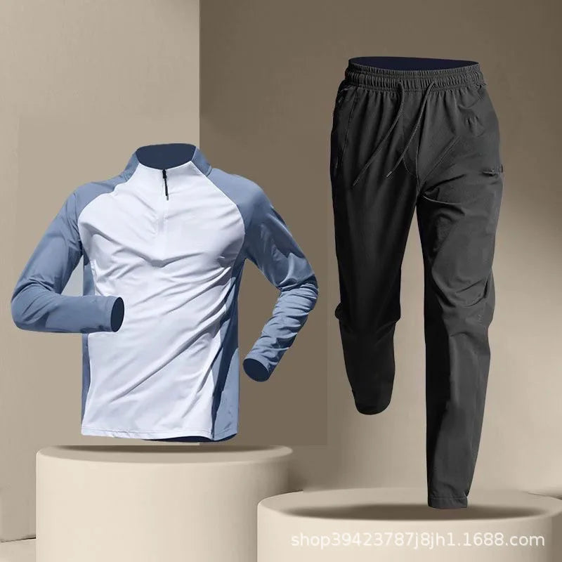 Men Half-Zip Quick Dry Sportswear Long Sleeve Pants Set Track