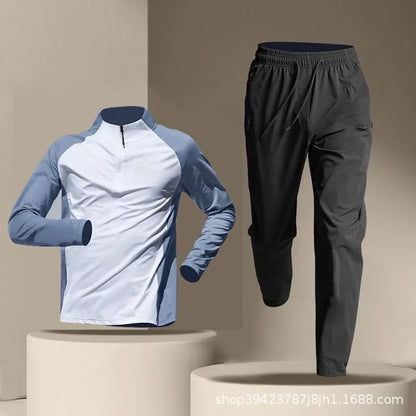Men Half-Zip Quick Dry Sportswear Long Sleeve Pants Set Track