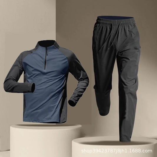 Men Half-Zip Quick Dry Sportswear Long Sleeve Pants Set Track