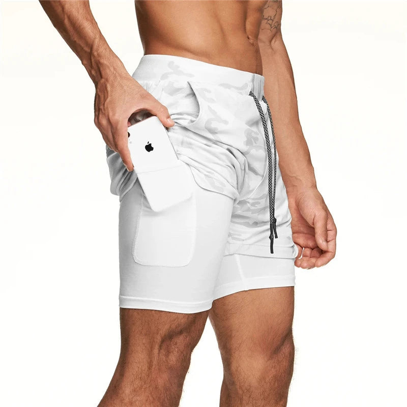 Camo Running Shorts Men Gym Sports Shorts 2 In 1 Quick Dry