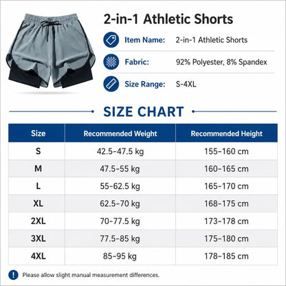Men's 2 in 1 Gym Shorts Quick Dry Workout Running Shorts